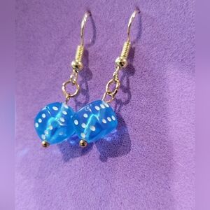 Blue Dice Earrings with Gold Accents. Handmade By Me. NWOT